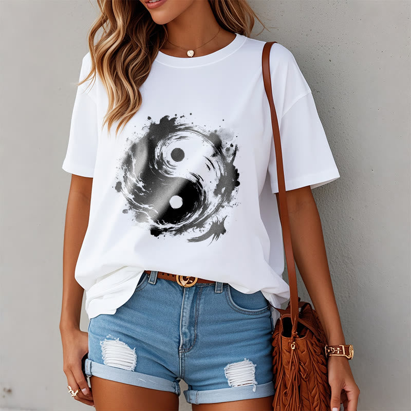 Breathable Cotton Yin Yang Balance Graphic Meditation Tee