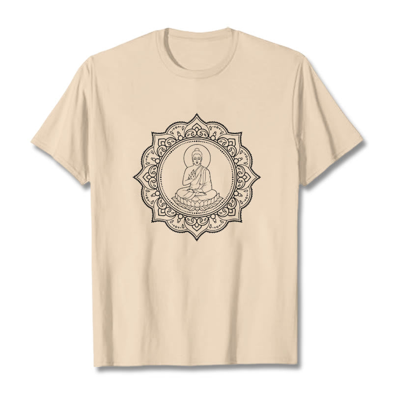 Structured Cotton Crewneck Buddha Mandala Meditation Tee