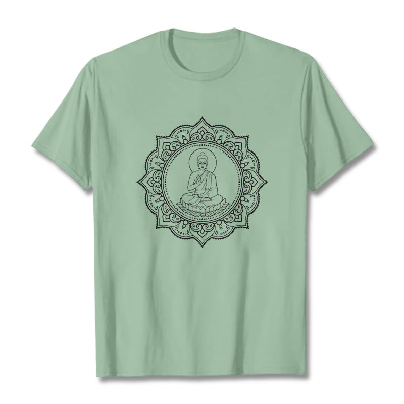 Structured Cotton Crewneck Buddha Mandala Meditation Tee