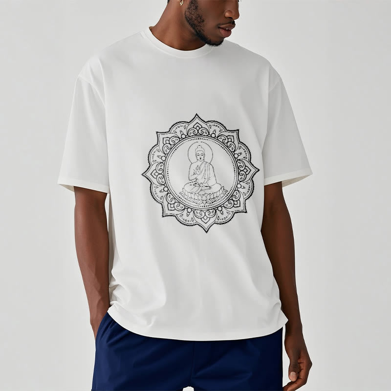 Structured Cotton Crewneck Buddha Mandala Meditation Tee