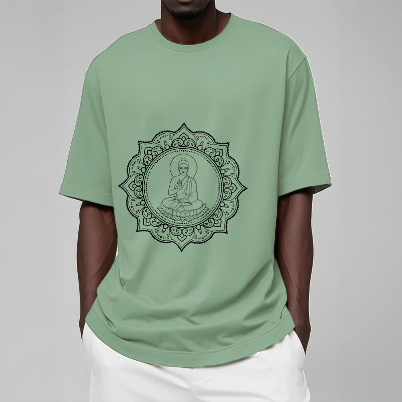 Structured Cotton Crewneck Buddha Mandala Meditation Tee