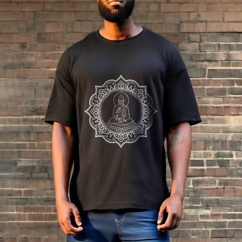 Structured Cotton Crewneck Buddha Mandala Meditation Tee
