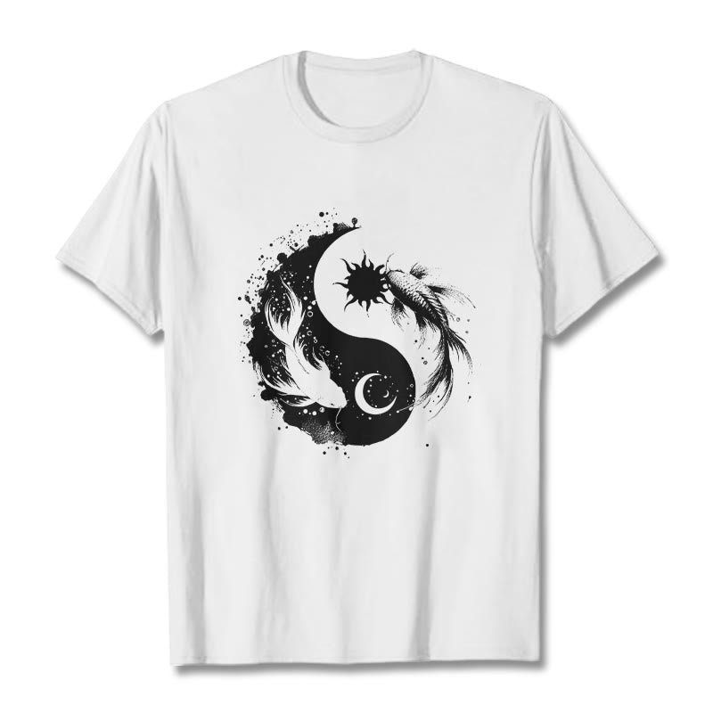 Tactile Cotton Celestial Yin Yang Koi Graphic Meditation Tee