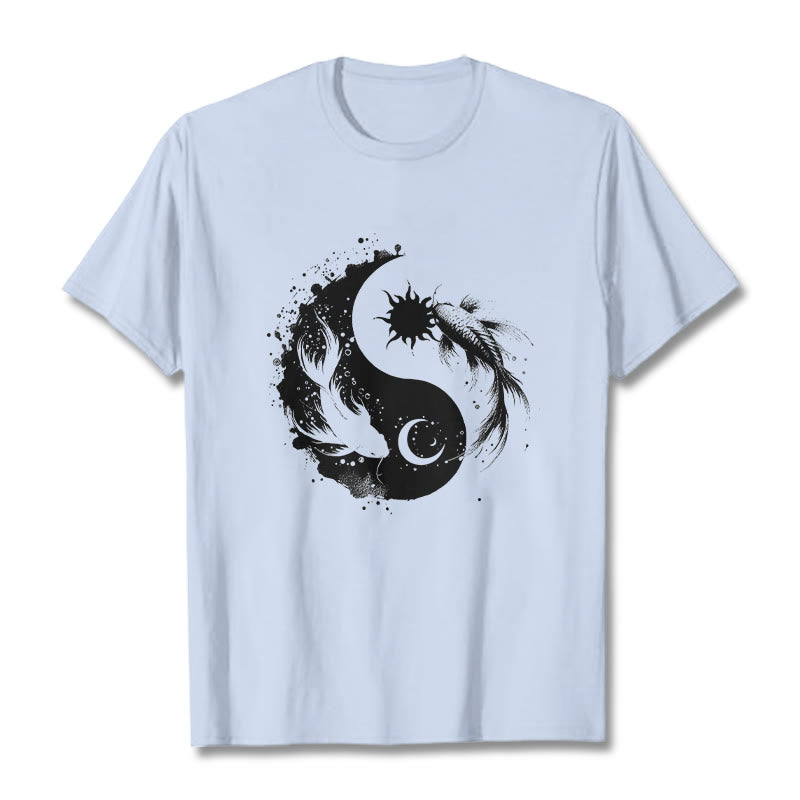 Tactile Cotton Celestial Yin Yang Koi Graphic Meditation Tee