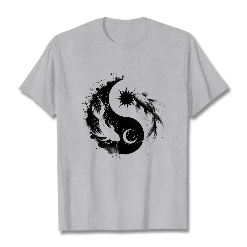 Tactile Cotton Celestial Yin Yang Koi Graphic Meditation Tee