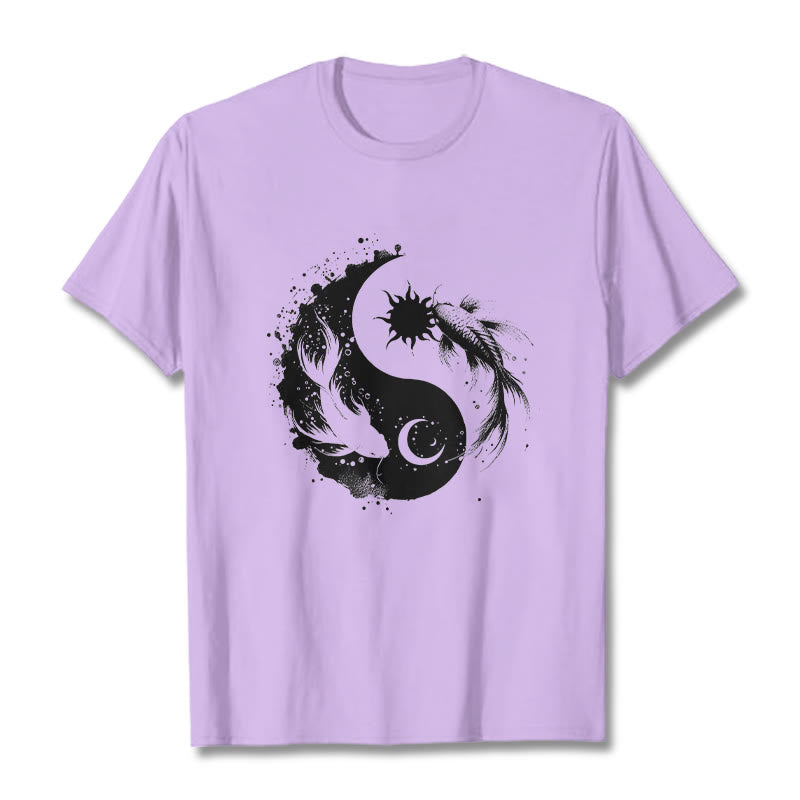 Tactile Cotton Celestial Yin Yang Koi Graphic Meditation Tee