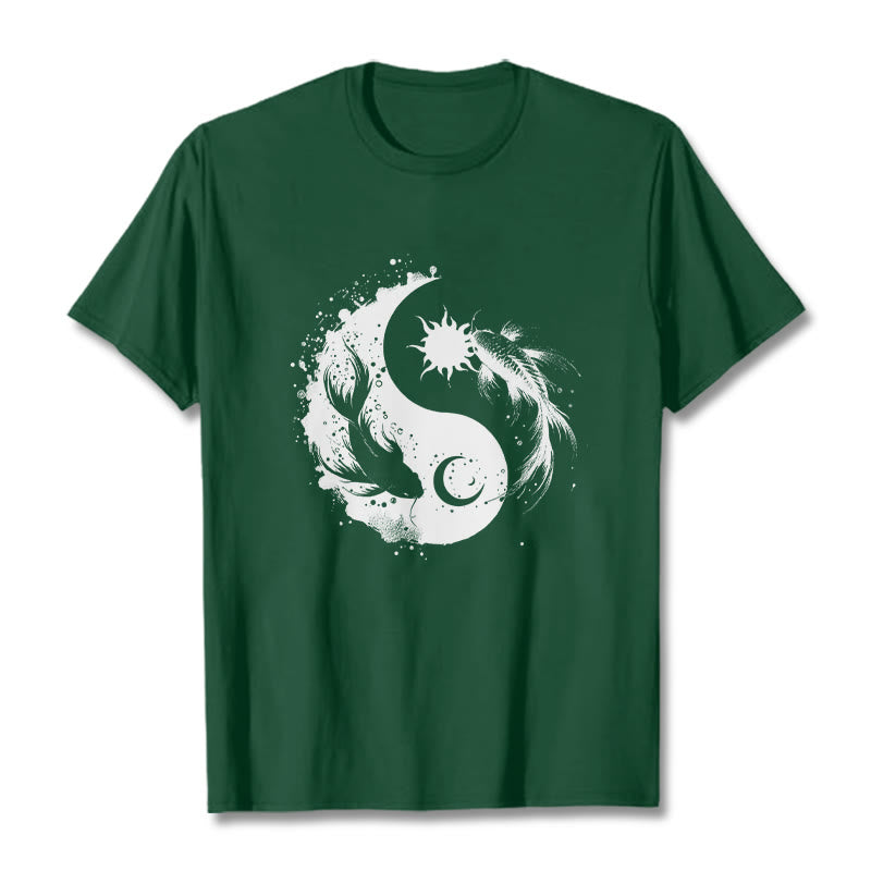 Tactile Cotton Celestial Yin Yang Koi Graphic Meditation Tee