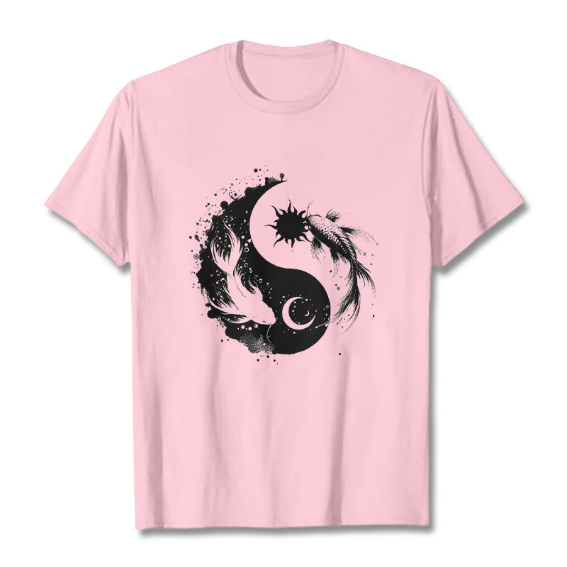 Tactile Cotton Celestial Yin Yang Koi Graphic Meditation Tee