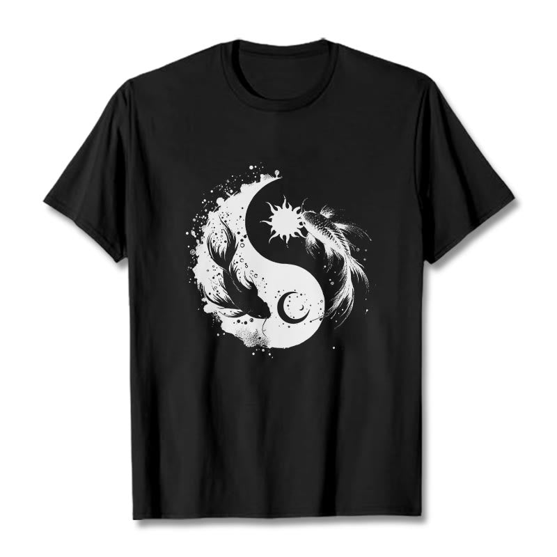 Tactile Cotton Celestial Yin Yang Koi Graphic Meditation Tee