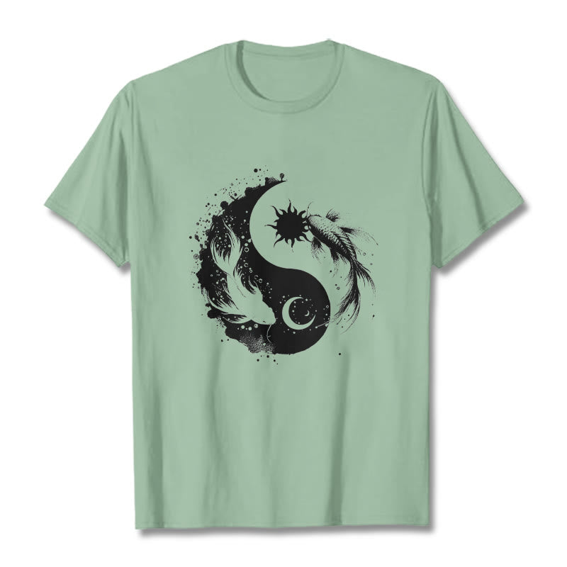 Tactile Cotton Celestial Yin Yang Koi Graphic Meditation Tee