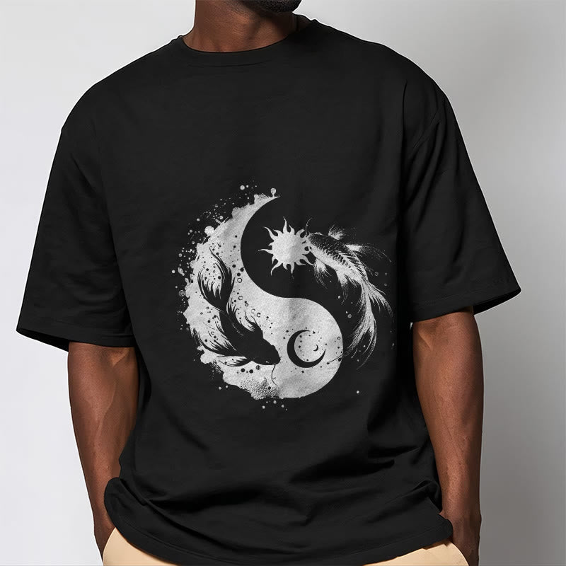 Tactile Cotton Celestial Yin Yang Koi Graphic Meditation Tee