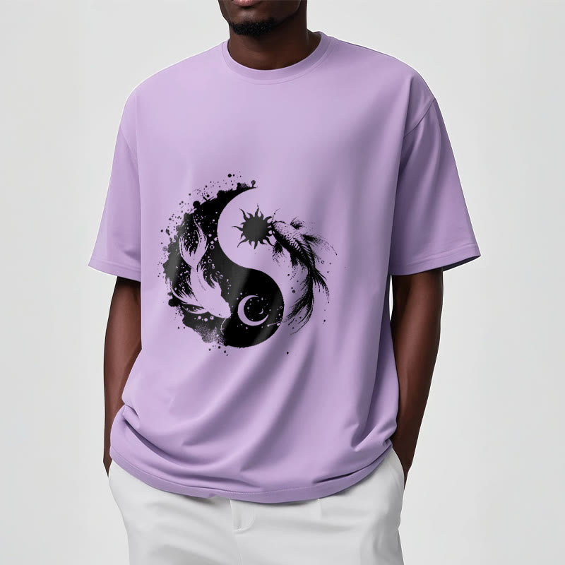 Tactile Cotton Celestial Yin Yang Koi Graphic Meditation Tee