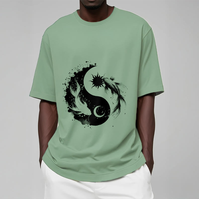 Tactile Cotton Celestial Yin Yang Koi Graphic Meditation Tee