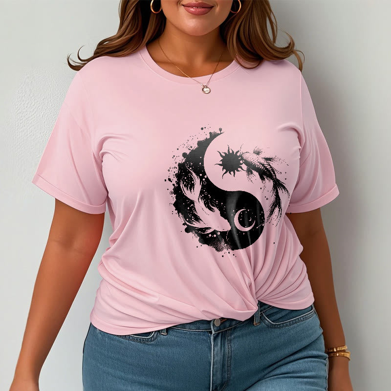 Tactile Cotton Celestial Yin Yang Koi Graphic Meditation Tee