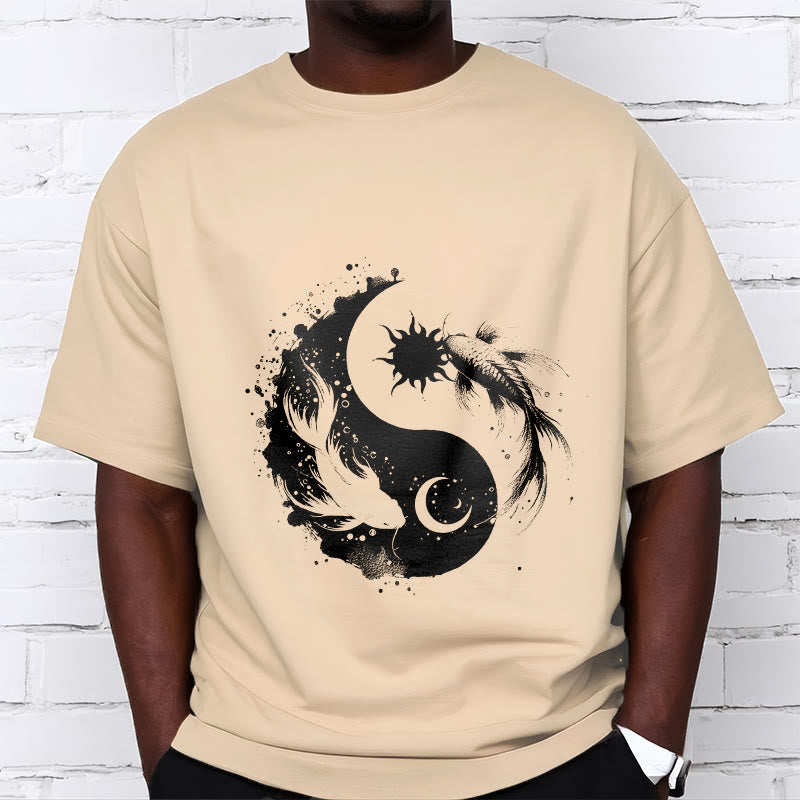 Tactile Cotton Celestial Yin Yang Koi Graphic Meditation Tee