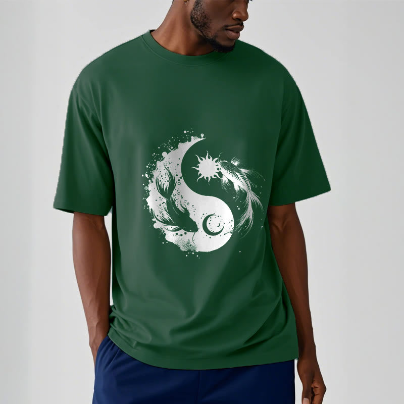 Tactile Cotton Celestial Yin Yang Koi Graphic Meditation Tee