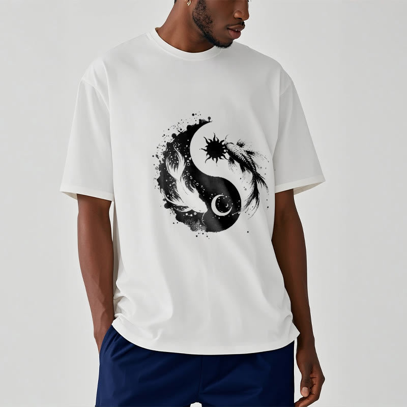 Tactile Cotton Celestial Yin Yang Koi Graphic Meditation Tee