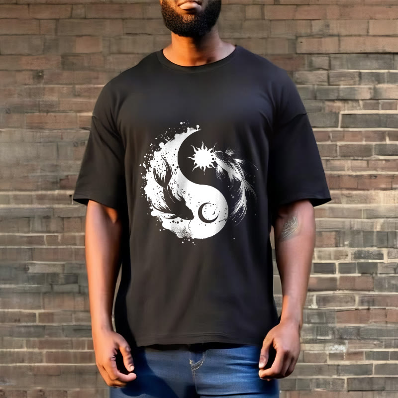 Tactile Cotton Celestial Yin Yang Koi Graphic Meditation Tee