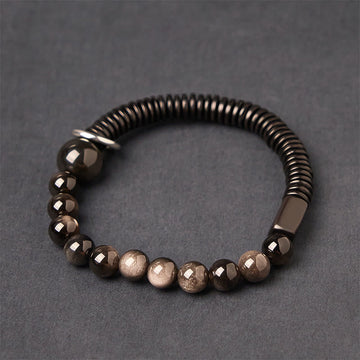 Reflective Silver Sheen Obsidian, Ebony Wood & Coconut Shell Grounding Bracelet