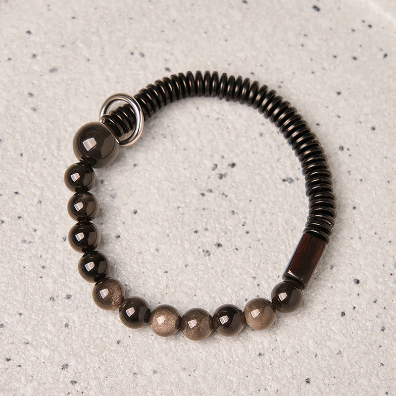 Reflective Silver Sheen Obsidian, Ebony Wood & Coconut Shell Grounding Bracelet