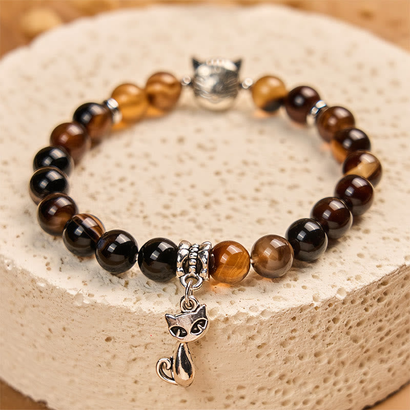 Chocolate Siamese Cat Dark Brown Striped Agate Bead Protection Bracelet