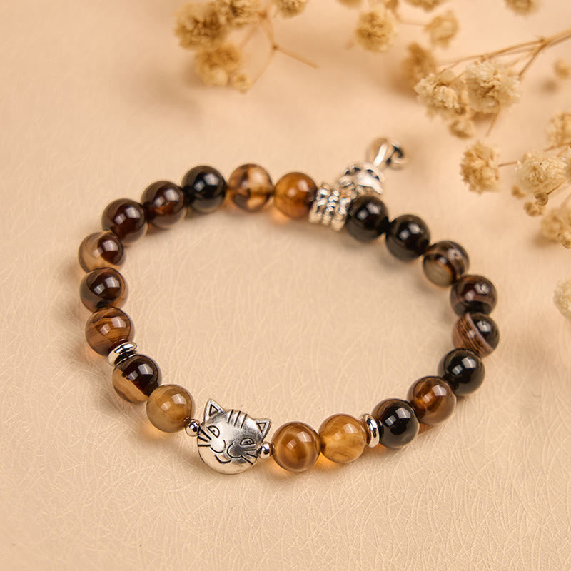 Chocolate Siamese Cat Dark Brown Striped Agate Bead Protection Bracelet