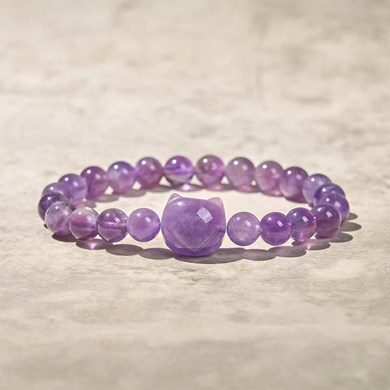 "Wishing You Clarity and Calm" Cute Cat Amethyst Bracelet Includes Gift Message Card