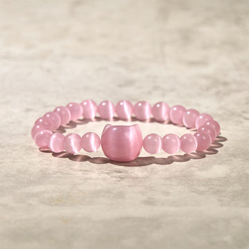 Adjustable Cat's Eye Beaded Bracelet with Cat Head Motif