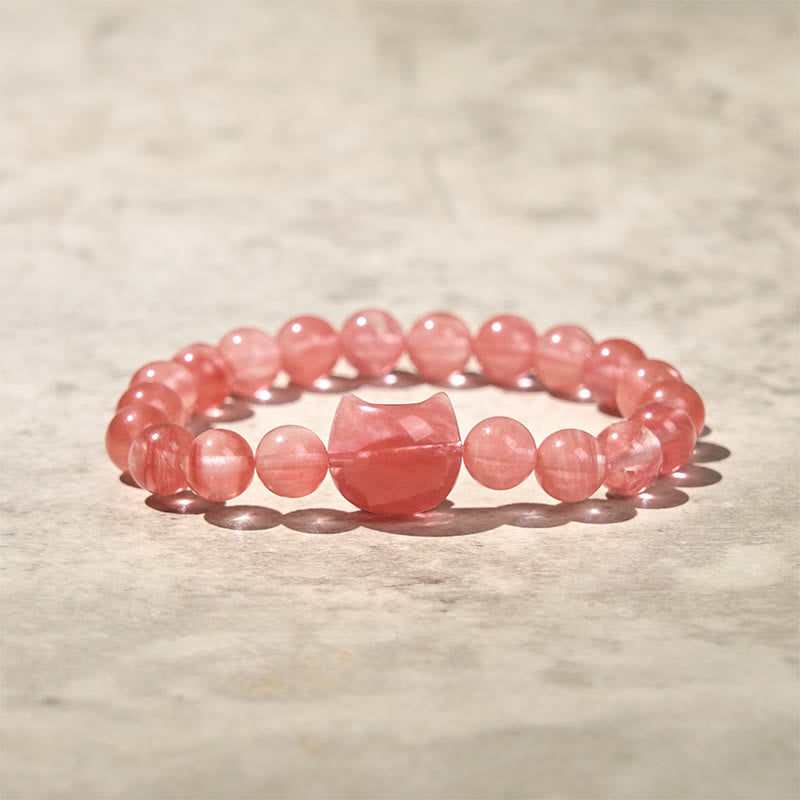 Zeniora Red Agate Cat Head Beaded Bracelet for Intuitive Connection