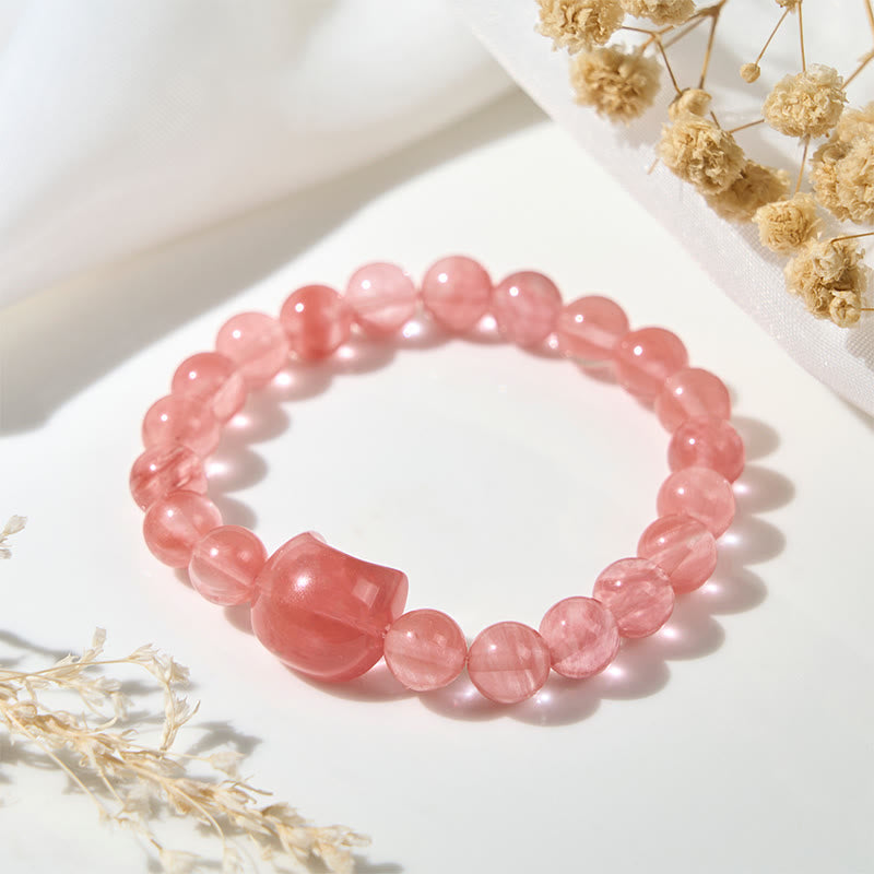 Zeniora Red Agate Cat Head Beaded Bracelet for Intuitive Connection