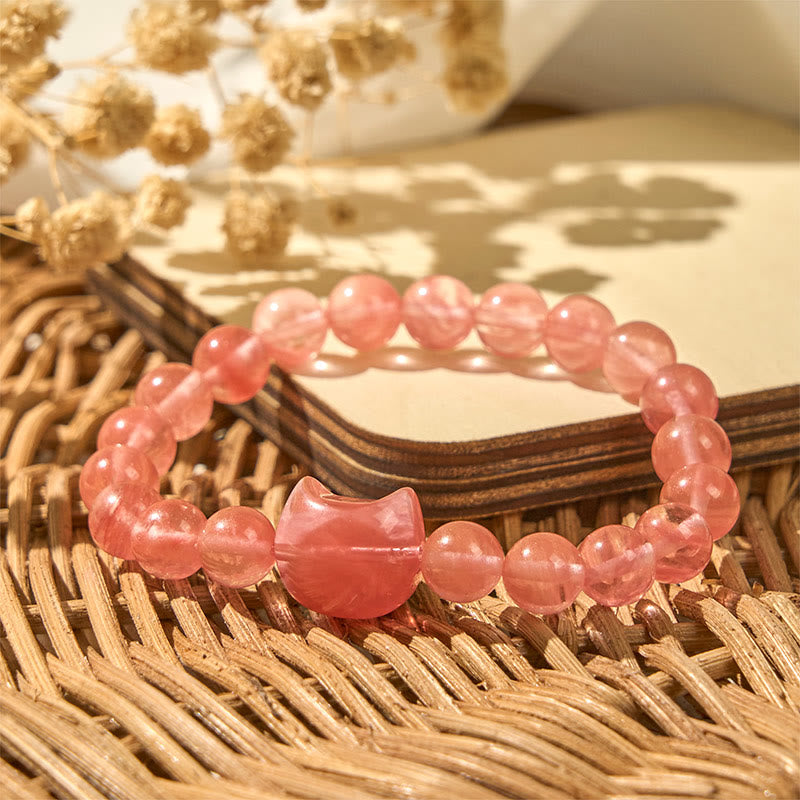 Zeniora Red Agate Cat Head Beaded Bracelet for Intuitive Connection