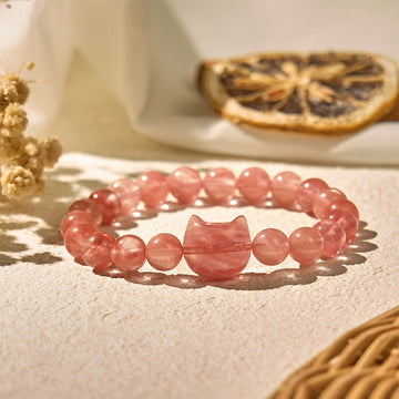 Zeniora Red Agate Cat Head Beaded Bracelet for Intuitive Connection