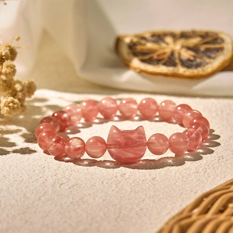 Zeniora Red Agate Cat Head Beaded Bracelet for Intuitive Connection