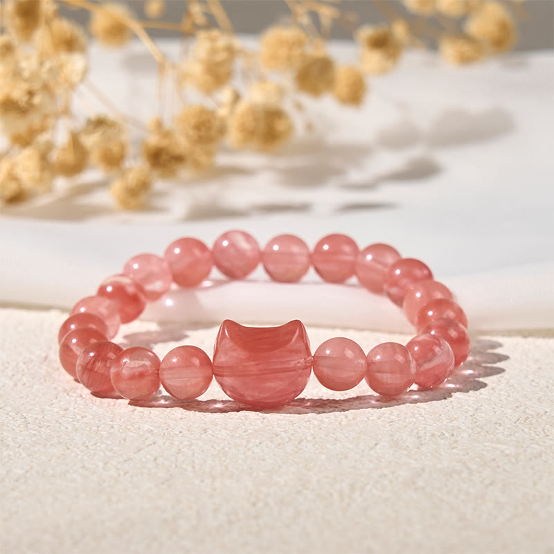 Zeniora Red Agate Cat Head Beaded Bracelet for Intuitive Connection