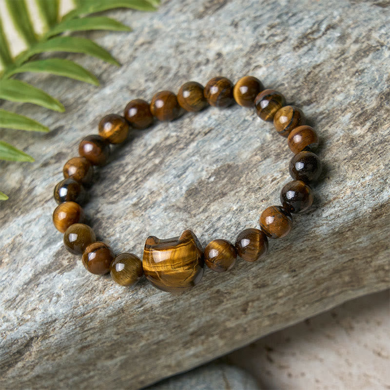 Cute Cat Tiger Eye Power Beads Bracelet