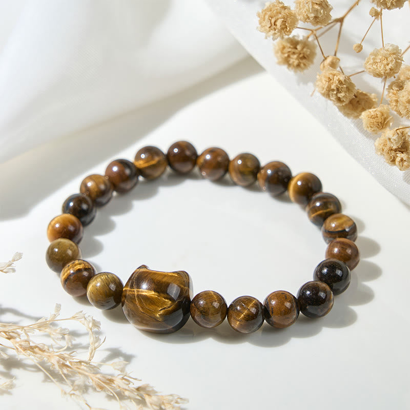 Cute Cat Tiger Eye Power Beads Bracelet