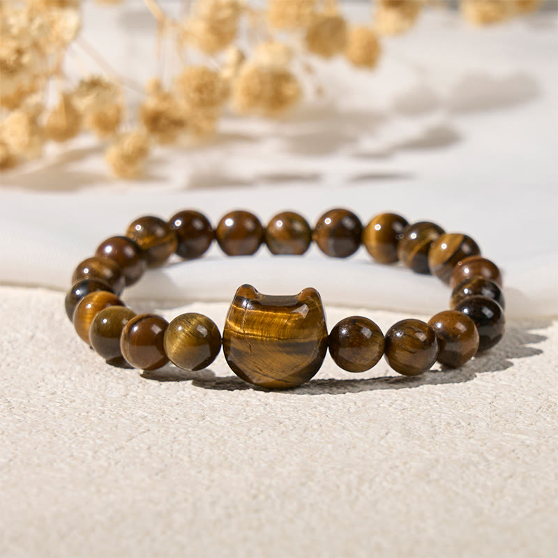 Cute Cat Tiger Eye Power Beads Bracelet