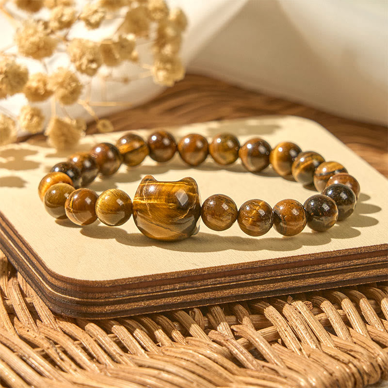Cute Cat Tiger Eye Power Beads Bracelet