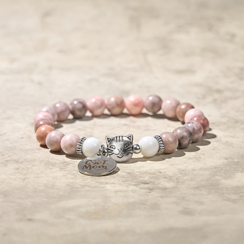 Cat Head Design Zebra Jasper Protection Bracelet