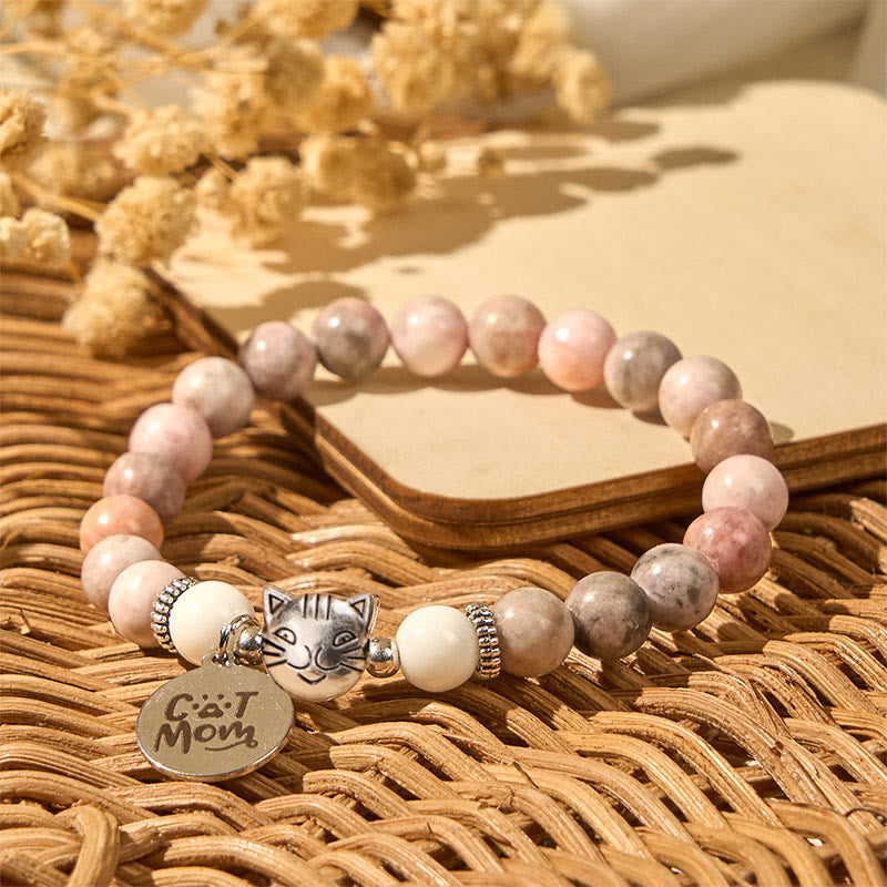 Cat Head Design Zebra Jasper Protection Bracelet