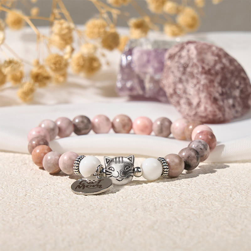 Cat Head Design Zebra Jasper Protection Bracelet