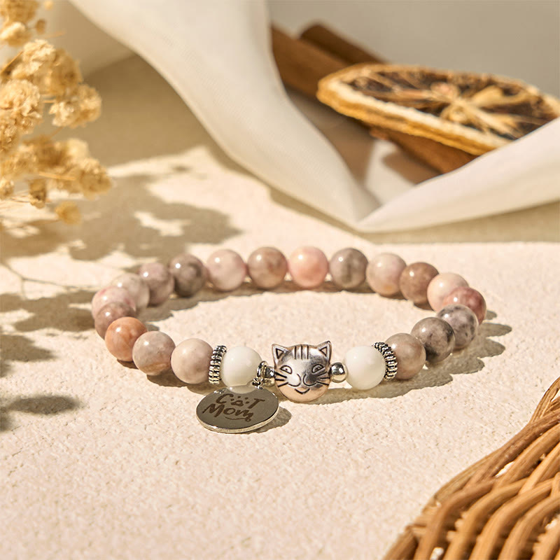 Cat Head Design Zebra Jasper Protection Bracelet