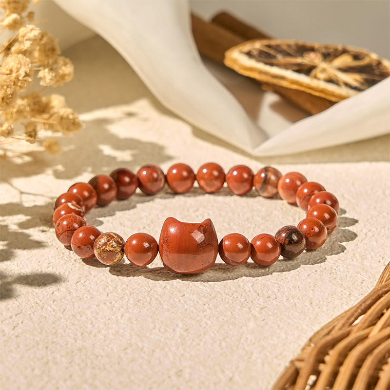 Red Turquoise Faceless Cat Head Design Bracelet (16-19cm Wrist)