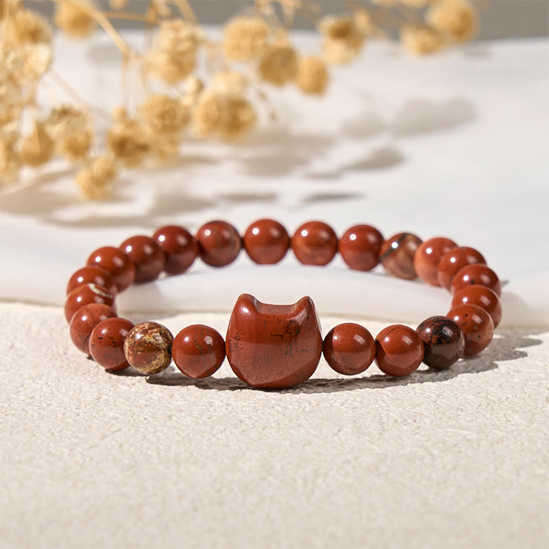Red Turquoise Faceless Cat Head Design Bracelet (16-19cm Wrist)