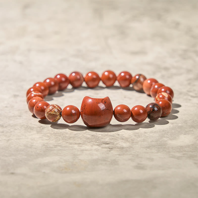 Red Turquoise Faceless Cat Head Design Bracelet (16-19cm Wrist)