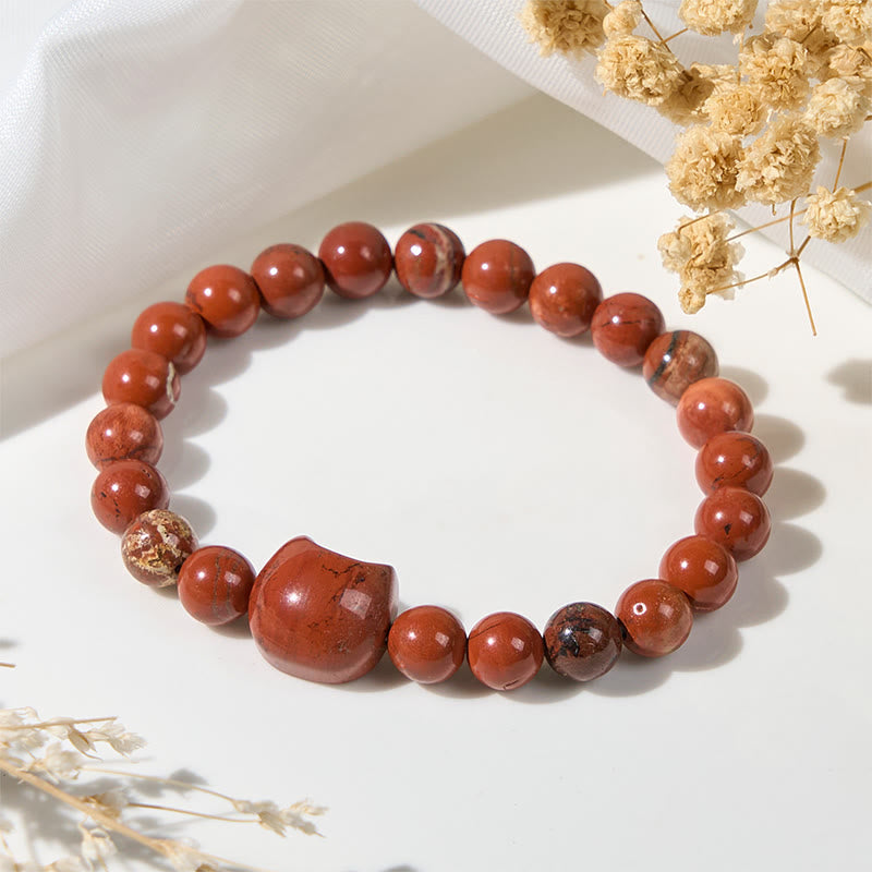 Red Turquoise Faceless Cat Head Design Bracelet (16-19cm Wrist)