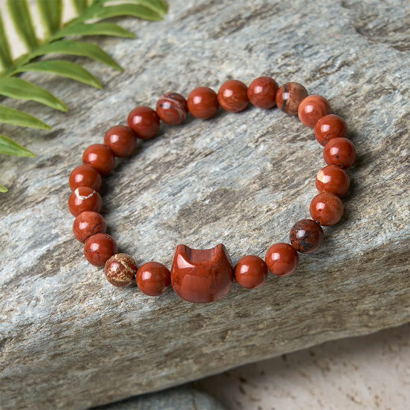 Red Turquoise Faceless Cat Head Design Bracelet (16-19cm Wrist)