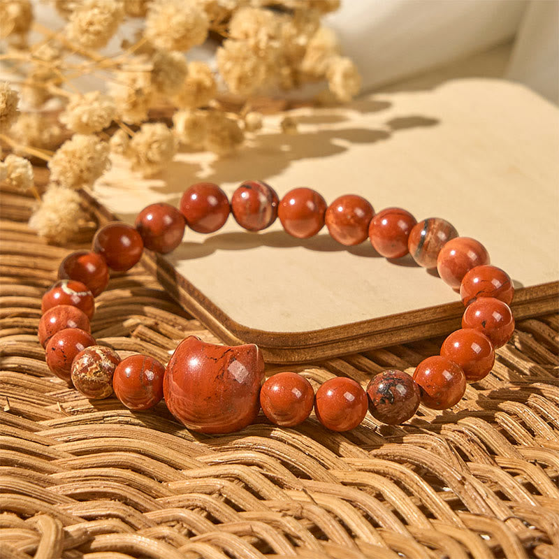 Red Turquoise Faceless Cat Head Design Bracelet (16-19cm Wrist)