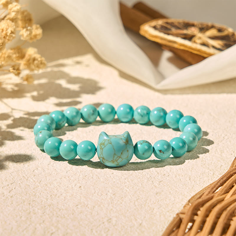 Natural Cat Turquoise Strength Beads Bracelet
