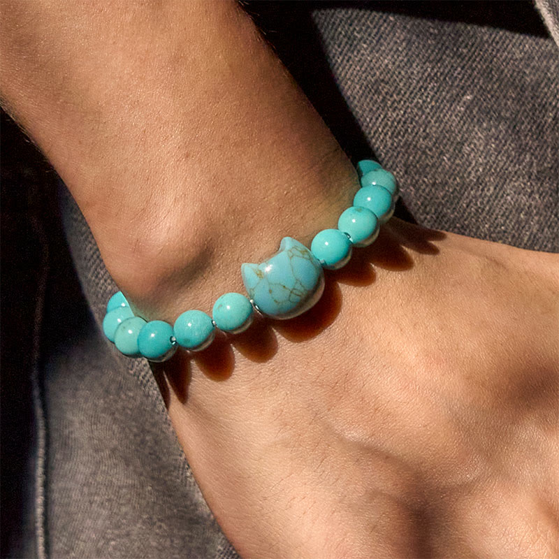 Natural Cat Turquoise Strength Beads Bracelet